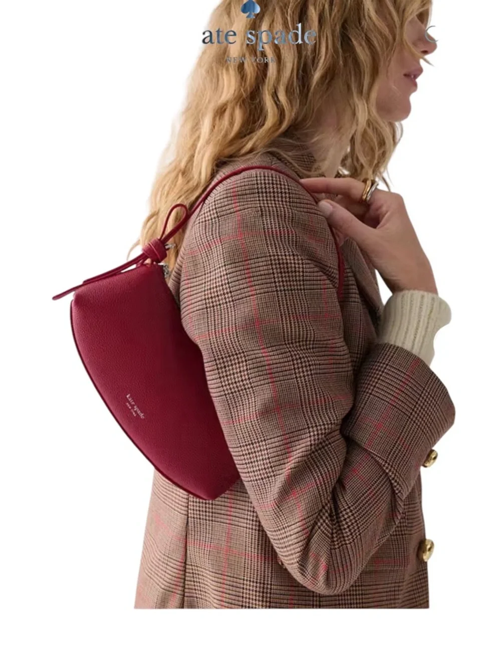 kate spade Loop Pochette Shoulder Bag, Red Pebbled Leather, NWT - Picture 7 of 8